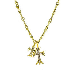 Colar vintage feito à mão, joia hip hop cromada, coração duplo, cruz, colar, com strass - Product Image 1