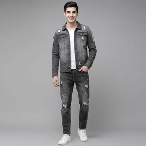 Veste en jean vintage coupe-vent pour homme, 100 % coton pur, col montant, logo frontal, collection automne, de grande qualité - Product Image 1
