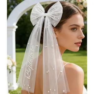 <span class=keywords><strong>Voile</strong></span> en tulle avec nœud PESENAR pour future mariée, <span class=keywords><strong>voile</strong></span> décoré de perles blanches pour enterrement de vie de jeune fille et fête prénuptiale - Product Image 4