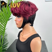 Peluca de Cabello Humano Corto Estilo Bob sin Pegamento con Encaje Transparente, Color 99J, Cabello Virgen Vietnamita, Hecha a Máquina