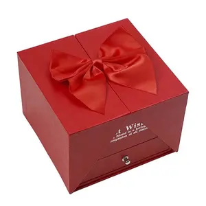 Valentinstag Muttertag Rose doppelschichtige Lippenstift-Halsband-Ring-Ohrringe Schmuck Geburtstag Verpackung Geschenkbox