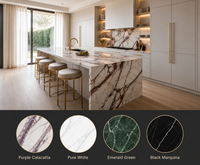 Ensemble d'armoires de cuisine modulaires modernes KEJIA, meubles de cuisine de luxe beige mat avec îlot en marbre et poignées dorées