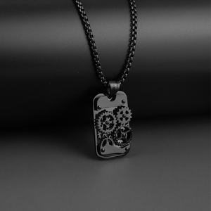 Colliers et pendentifs mécaniques carrés punk de haute qualité, plaqués noir, avec design engrenages - Product Image 2