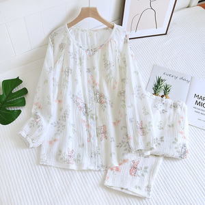 <span class=keywords><strong>Pigiama</strong></span> Elegante da <span class=keywords><strong>Donna</strong></span> per Maternità e Allattamento, Set a Maniche Lunghe in Puro Cotone Garza con Motivo Floreale e Scollo a V - Product Image 1