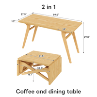 Table basse transformable 2 en 1 en bois naturel, hauteur réglable, table à manger extensible pour la maison