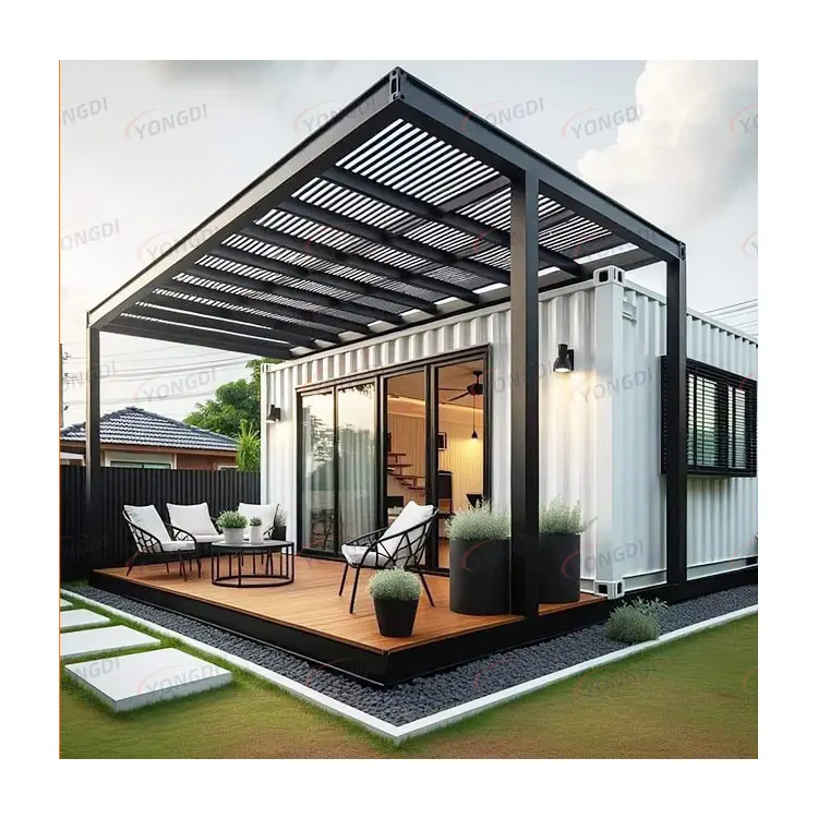 Роскошный жилой модульный 20-футовый 40-футовый контейнерный дом для дома, сборный отель, солнцезащитный козырек на крыше, алюминиевая беседка