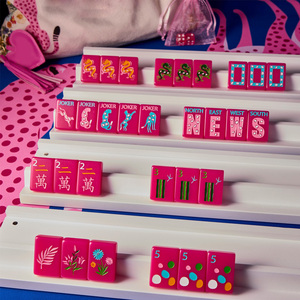 Juego de Mahjong Americano Directo de Fábrica, Fichas de Mahjong Rosa Intenso con Estampados Coloridos de <span class=keywords><strong>Leopardo</strong></span> y Flores - Product Image 4