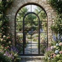 Puerta Arqueada de Acero con Rotura de Puente Térmico, Vidrio Templado Doble Low-E, Estilo Retro Francés para Jardín