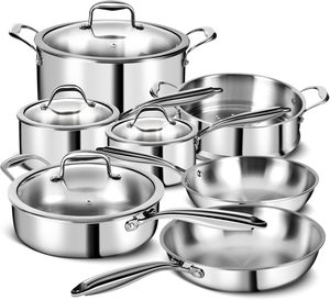 Juego <span class=keywords><strong>de</strong></span> utensilios <span class=keywords><strong>de</strong></span> <span class=keywords><strong>cocina</strong></span> <span class=keywords><strong>de</strong></span> 3 capas <span class=keywords><strong>de</strong></span> acero inoxidable <span class=keywords><strong>de</strong></span> 11 piezas con tapas, ollas y sartenes, juego <span class=keywords><strong>de</strong></span> <span class=keywords><strong>Cocina</strong></span> <span class=keywords><strong>de</strong></span> Inducción no tóxica, calidad <span class=keywords><strong>de</strong></span> <span class=keywords><strong>Chef</strong></span> profesional - Product Image 1