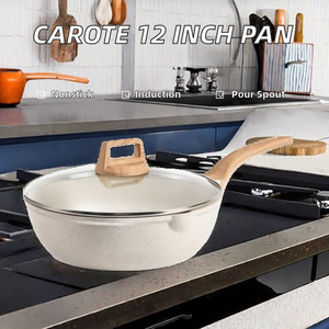 <span class=keywords><strong>CAROTE</strong></span> Sartén Profunda Antiadherente de Aluminio de 12 Pulgadas con Tapa de Vidrio, 5.5 Qt, para Cocina a Gas, con Boquilla Vertedora, Apta para Cocina Jumbo y Salteado, Libre de PFOA - Product Image 6