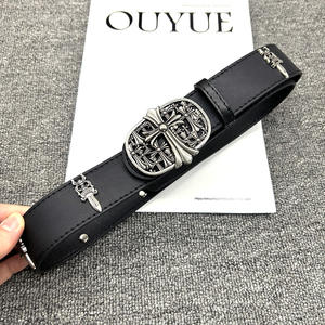 Ceinture à boucle croisée pour homme, ceinture en métal ajourée pour pantalon, ceinture rétro en cuir pour femme, ceinture unique de cow-boy - Product Image 3