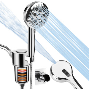 Juego de ducha con filtro y función de masaje tipo lluvia, cabezal de ducha redondo de mano a presión para baño - Product Image 1