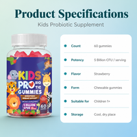 Gommes probiotiques pour enfants, soutien digestif et immunitaire, 5 milliards d'UFC, 60 unités, saveur fraise