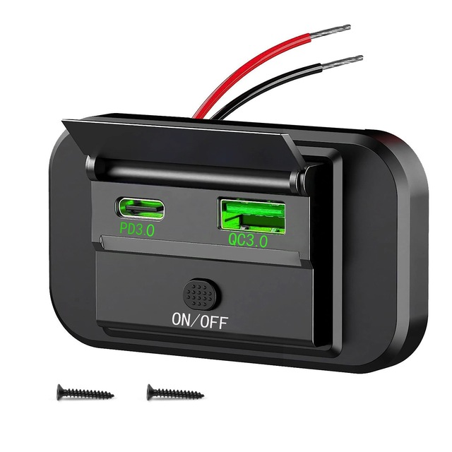 Dual Type-C USB Port 18W QC3.0 30W PD3.0 Car Charger Socket Factory Fast Charging 12V 24V Bus Panel Mount 3.1A Industrial Aux
