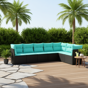 Set Divano da Esterno Moderno in Polyrattan Nero con Cuscini, 8 Posti, Design Contemporaneo - Product Image 2