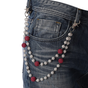 Bola de discoteca de 12mm con cuentas en capas, bolso colgante, Jeans, cinturón de bolsillo, cadenas, joyería de Hip Hop, cuentas de diamantes de imitación, cadena de billetera para hombres - Product Image 3