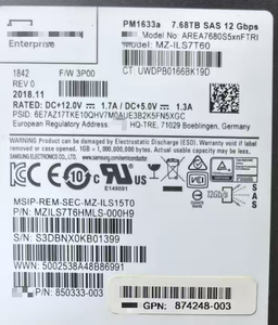 874248-003 MZILT7T6HMLA-00AH9 PM1643 7.68TB SAS 12 Gbps โซลิดสเตตไดรฟ์ PM1643 7.68TB SAS 12 Gbps โซลิดสเตตไดรฟ์สำหรับงานขนาดใหญ่ - Product Image 4