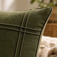 Housse de coussin décorative en polyester vert olive texturé, motif quadrillé, 45x45cm, pour canapé et décoration intérieure