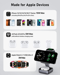 Cargador Inalámbrico Magnético <span class=keywords><strong>3</strong></span> en 1 Plegable, Estación de Carga Rápida Desmontable de 15W para iPhone, <span class=keywords><strong>Apple</strong></span> Watch y <span class=keywords><strong>AirPods</strong></span> - Product Image 6