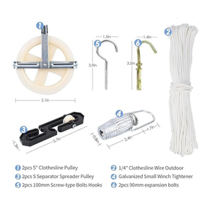 Estante de organización de almacenamiento para lavado y secado al sol, juegos de <span class=keywords><strong>poleas</strong></span> para <span class=keywords><strong>tendedero</strong></span> con 50 Uds. Clips de madera - Product Image 3