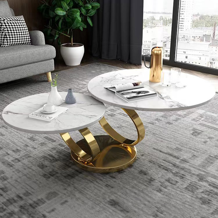 Nordic Italian style light luxury modern rock plate rotatable multi-function metal base marble living room tea coffee table