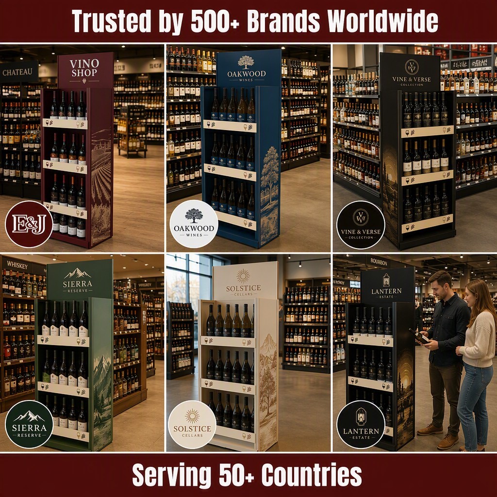 Apache Custom Wine Display Rack 48 Bottles 4-Tier Metal Bottle Merchandiser Knock Down End-Cap Stand for Liquor Shop Retail OEM — view 6