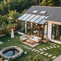 Véranda en aluminium à toit anti-UV et à économie d'énergie, grande paroi vitrée coulissante, résistante aux intempéries, pour maison à terrasse duplex