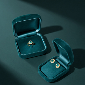Zebopak Emerald Green Suede <b>Ring</b> Earring <b>Box</b> with Soft Insert Christmas Holiday Jewellery Gift Collection Factory - Product Image 2