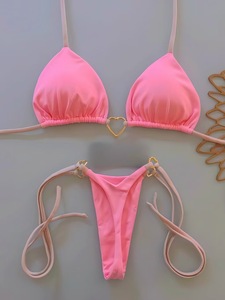 Micro <span class=keywords><strong>bikini</strong></span> pour femmes avec design cœur en métal, string à nouer sur le côté, logo personnalisé, maillot de bain brésilien sexy, vêtements de plage OEM - Product Image 6
