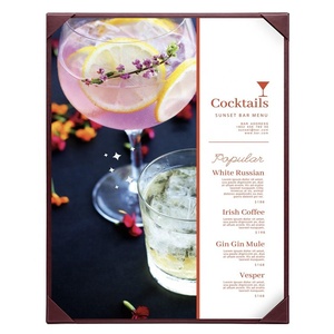 Menú de Cócteles Personalizado de Una Sola Página, Carpeta de Menú de Cuero Sintético con Soporte Fijo, Menús para Restaurantes, Venta al Por Mayor - Product Image 2
