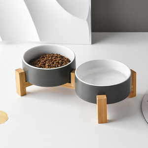 Bán buôn Pet Dog Cat gốm ăn Bát với cao tre khung Dog Feeder nước thực phẩm bát đôi Bát kết hợp - Product Image 3