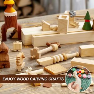 Juego de 24 bloques de tallado de tilo de madera maciza, diseño moderno, juguetes educativos hechos a mano para principiantes, modelos de tallado para niños - Product Image 6