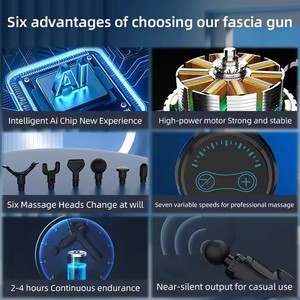 Pistola de masaje de tejido profundo recargable al por mayor masajeador corporal de nuevo diseño pantalla LCD 6 cabezales de masaje control de velocidad miofascial - Product Image 6