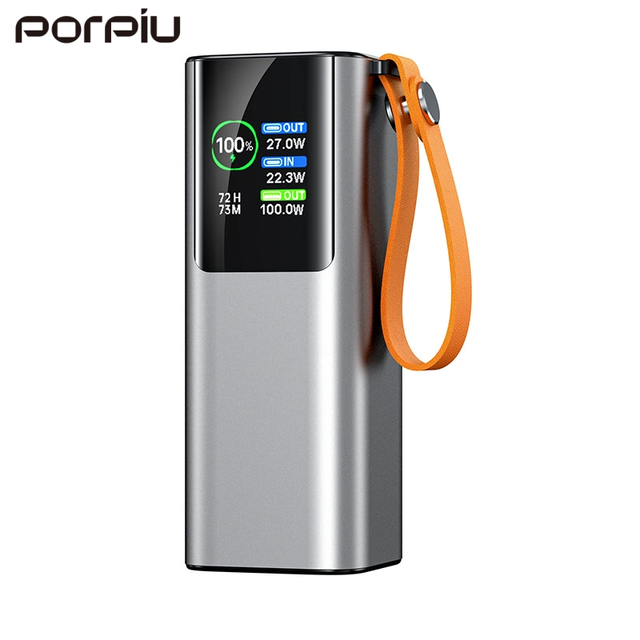 High Capacity 100W 20000mAh Power Banks Built-in Extension Type-C Cable Power Bank TFT Color Screen Fast Charging Powerbank