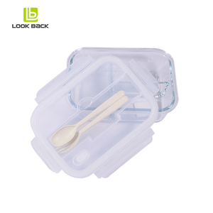 Best selling rectangular kids dishwasher white glass container tiffin bento lunch box with divider