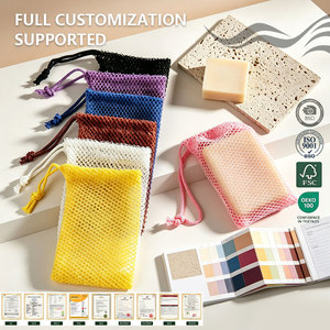 Sac à savon réutilisable en nylon multicolore avec cordon de serrage, pochette à savon, moussoir, sac de rangement pour le bain et le gommage corporel - Product Image 1