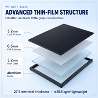 Tuile solaire photovoltaïque CdTe 105W intégrée au bâtiment, à cadre noir, type shingle, film mince, pour remplacement de tuiles de toiture