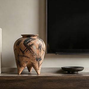 Vase <span class=keywords><strong>en</strong></span> céramique terracotta à base trépied, style pincelée d'encre, rustique Wabi Sabi, pour décoration de table de chevet de chambre - Product Image 4