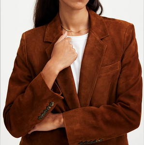 Blazer en daim surdimensionné à un bouton pour femme – Veste en cuir caramel vintage, vêtement d'extérieur décontracté et professionnel haut de gamme pour l'automne et l'hiver - Product Image 5