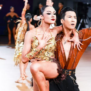 वेनिस्टाइल लेटिन प्रतियोगिता एक-टुकड़ा पुष्प स्पैन्डेक्स/कपास के अनुरूप पोशाक में प्रदर्शन - Product Image 4