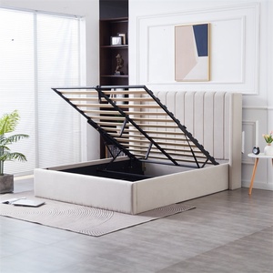 เตียงนุ่มคุณภาพสูง ดีไซน์หรูหรา ผ้าลินินสีเทาอ่อน หัวเตียงแบบติดกระดุม โครงเตียงควีนไซส์แบบมีที่เก็บของไฮดรอลิก - Product Image 5