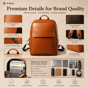<span class=keywords><strong>Sac</strong></span> à dos <span class=keywords><strong>vintage</strong></span> en cuir véritable marron YIKU pour <span class=keywords><strong>homme</strong></span>, compartiment pour ordinateur portable, bretelles rembourrées, multi-poches, OEM, <span class=keywords><strong>voyage</strong></span>, collège, école - Product Image 6
