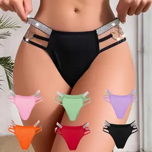 Cross-Border Exclusive New Sexy Women Panties With Silver Straps And Heart-shaped Metal Rings Low-Rise Briefs