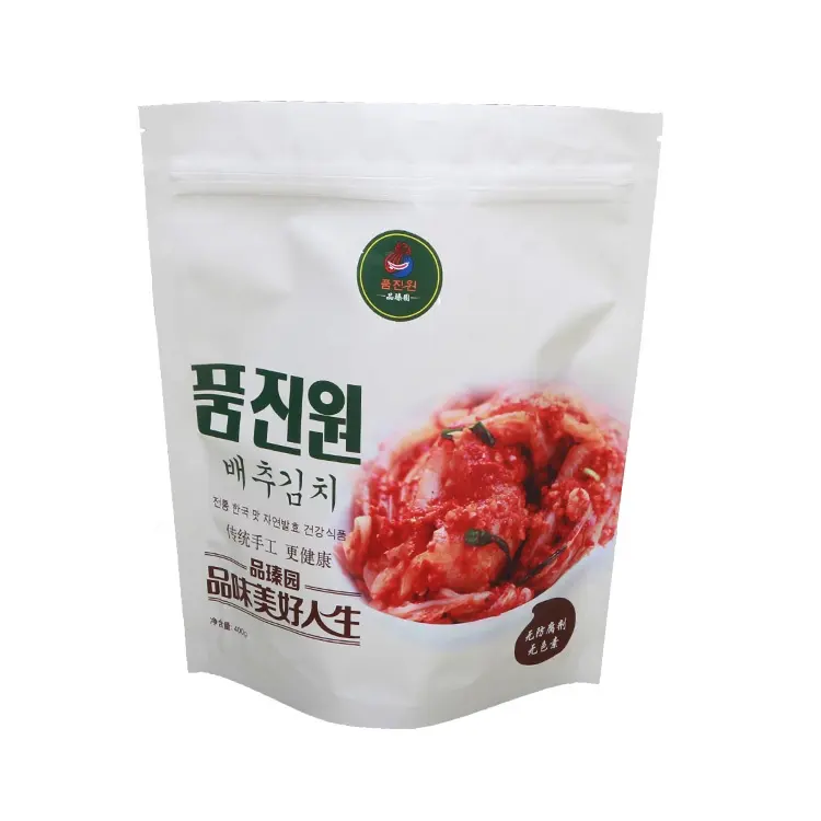 Sachet d'emballage en plastique pe à thermoscellage, pochette en feuille blanche, style coréen pour kimchi, housse debout