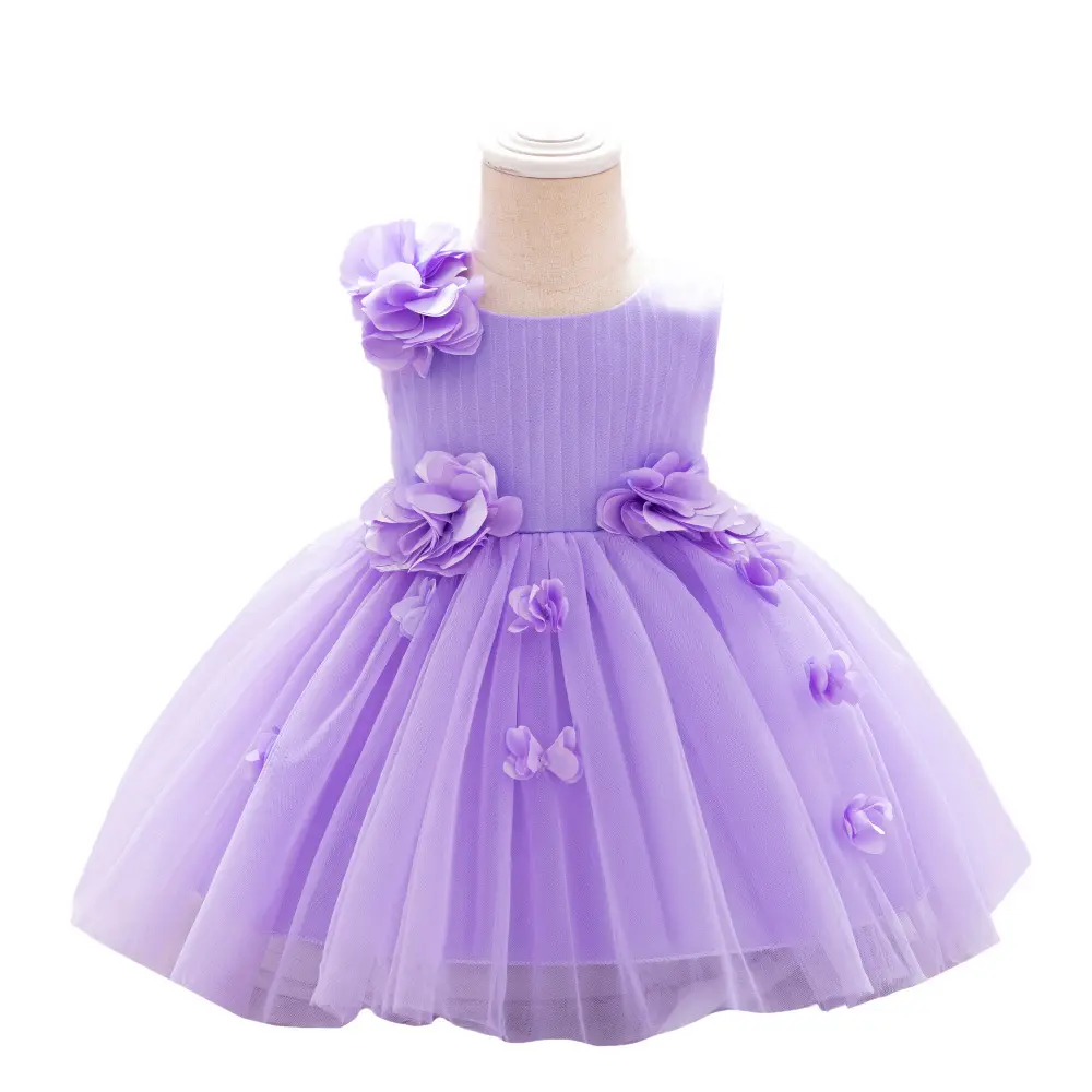 Western style baby girl bridesmaid dress fluffy kid girl frocks for birthday party purple flower girls party dresses 2 years old