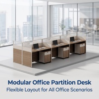 Poste de travail modulaire pour bureau, bureau individuel moderne avec écran en verre dépoli à lattes et armoire mobile verrouillable