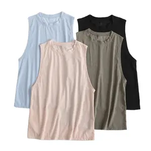 Wholesale Custom Logo Ladies 100% Rayon Tank Tops 140gsm Lightweight Breathable Yoga Sleeveless Singlet Loose Comfortable Vest