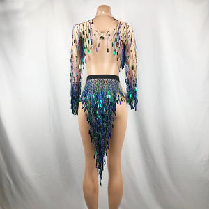 Vestido de Noche Sexy con Lentejuelas Azul Pavo Real, Estilo <span class=keywords><strong>Curvy</strong></span>, de Una Pieza, con Abertura Alta y Escote Pronunciado, para Fiesta de Gala, 2021 - Product Image 4