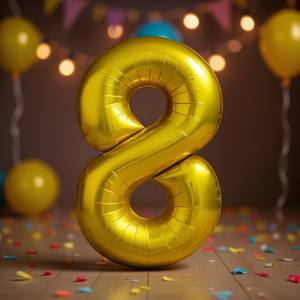 Globo de aluminio con número 8 dorado de Party Love, 45 cm, decoración de cumpleaños para niños - Product Image 2