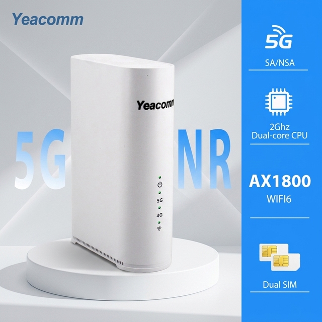 Yeacomm NR315 5G CPE WiFi 6 Router AX1800 Dual Band Unlocked 4G 5G NR Wireless Dual SIM Card Slot for Home Commercial Use